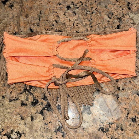 Orange brown fringe Tamara Catz bandeau bikini top Small - Picture 4 of 4